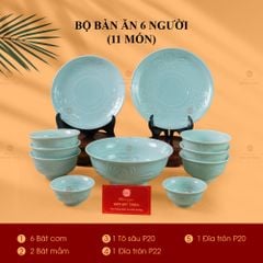 Bộ Bàn Ăn 6 Người (11 Món) Men Ngọc Vân Hoa Cúc