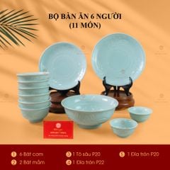 Bộ Bàn Ăn 6 Người (11 Món) Men Ngọc Vân Hoa Cúc
