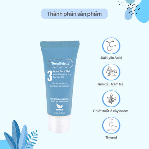 Gel Chấm Mụn Teenilicious Acne Face Gel Hỗ Trợ Giảm Mụn Dành Cho Da Dầu Mụn & Da Nhạy Cảm 15g