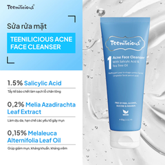 Sữa Rửa Mặt Teenilicious Acne Face Cleanser Giúp Giảm Mụn Đầu Đen, Đầu Trắng Dành Cho Da Mụn và Nhạy Cảm 60g