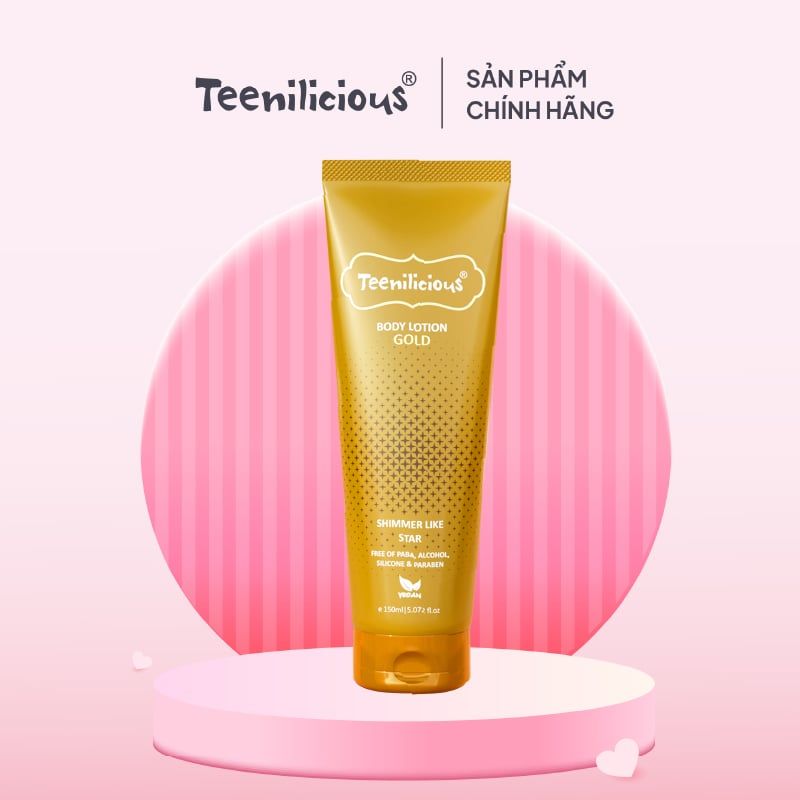 Sữa Dưỡng Thể Lấp Lánh Teenilicious Body Lotion Gold - Tạo Lớp Nhũ Lấp Lánh Ánh Nhũ, Dưỡng Ẩm, Giúp Da Trắng, Sáng Và Mềm Mịn 150ml