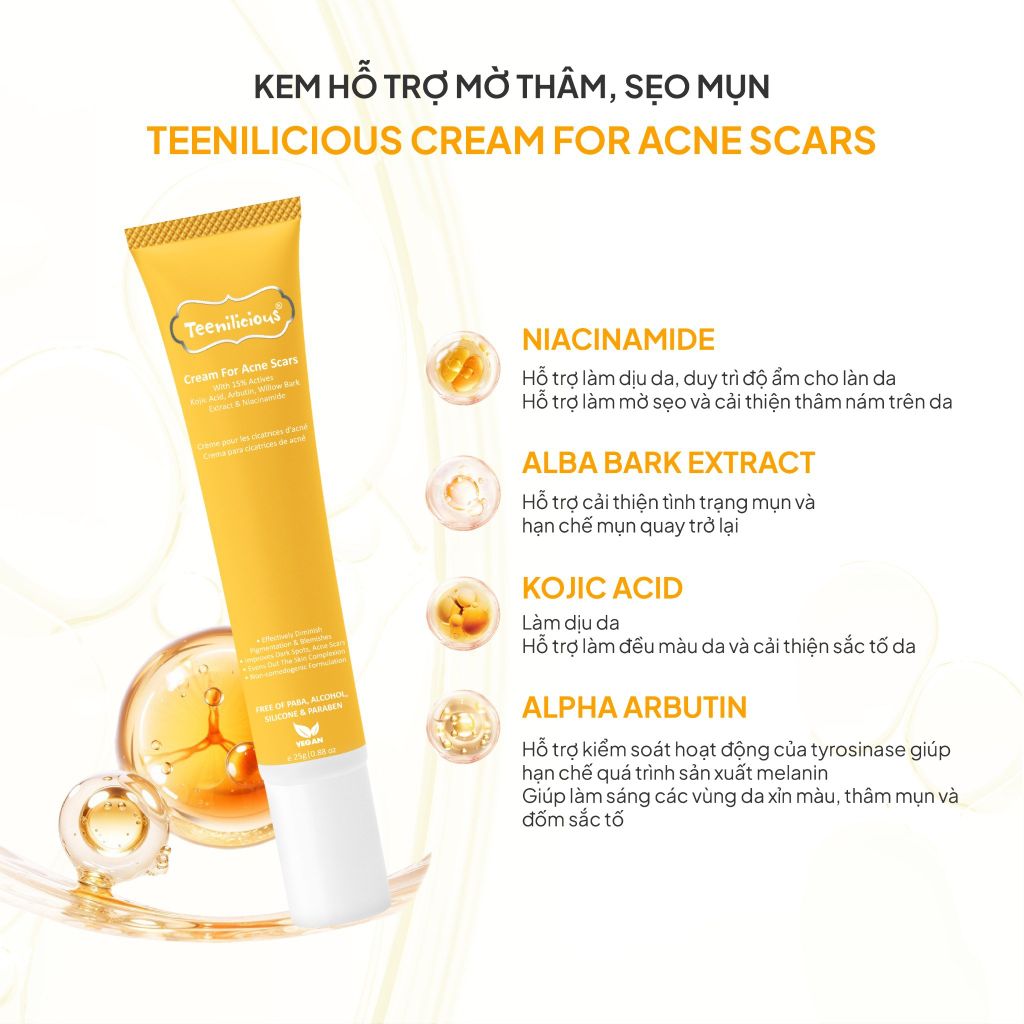 Kem Mờ Thâm, Sẹo Mụn Teenilicious Cream For Acne Scars 25g