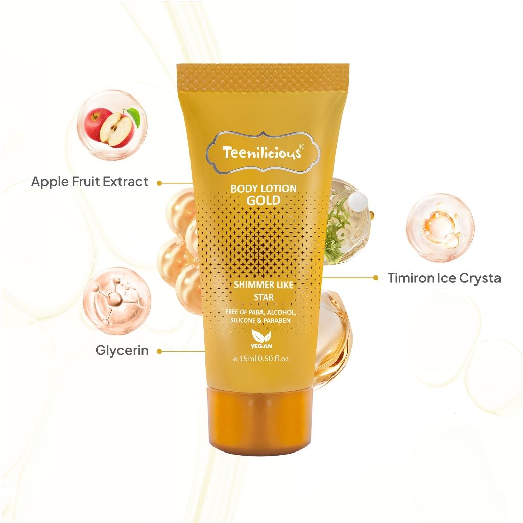 [Minisize] Sữa Dưỡng Thể Tạo Lớp Nhũ Lấp Lánh Teenilicious Body Lotion Gold 15ml Dưỡng Ẩm, Giúp Da Trắng, Sáng Và Mềm Mịn