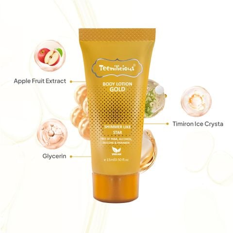 [Minisize] Sữa Dưỡng Thể Tạo Lớp Nhũ Lấp Lánh Teenilicious Body Lotion Gold 15ml Dưỡng Ẩm, Giúp Da Trắng, Sáng Và Mềm Mịn