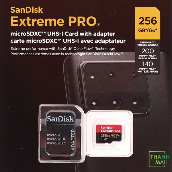 Thẻ Nhớ MicroSDXC SanDisk Extreme Pro V30 A2 256GB 200MB/s | SDSQXCD-256G-GN6MA