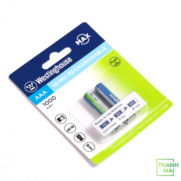 Pin sạc Westinghouse AAA 1000mAh (Vỉ 2 viên)