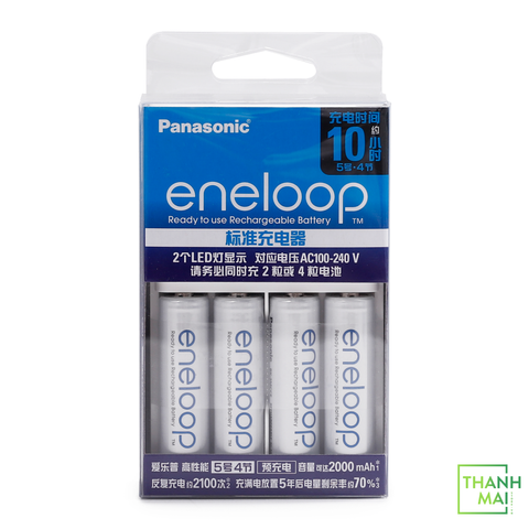 Combo Sạc Kèm 4 Pin AA 1900mAh Eneloop BQ-CC51C ( Panasonic ) | White