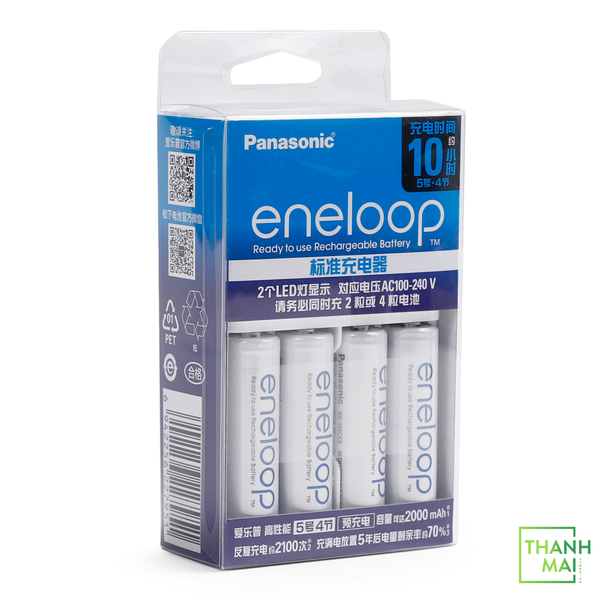 Combo Sạc Kèm 4 Pin AA 1900mAh Eneloop BQ-CC51C ( Panasonic ) | White