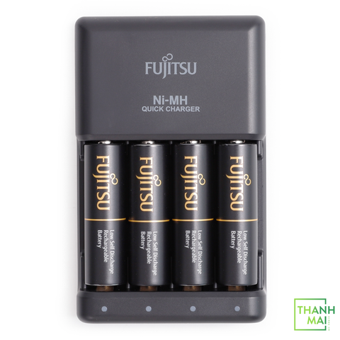 Combo Sạc Kèm 4 Pin Fujitsu AA 2450mAh ( Black ) HR-3UTHC | Made In Japan Hàng Nội Địa Nhật Bản
