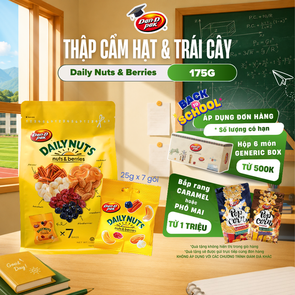  Thập cẩm hạt và trái cây khô Dailynuts hạt điều, hạnh nhân, hạt bí xanh, nam việt quất, anh đào 175g Dan D Pak 