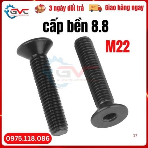 Bu  Lông  Lục  Giác  Chìm  Đầu  bằng (Cổ Vát, Đầu Côn)cấp bền8.8  DIN 7991  M22