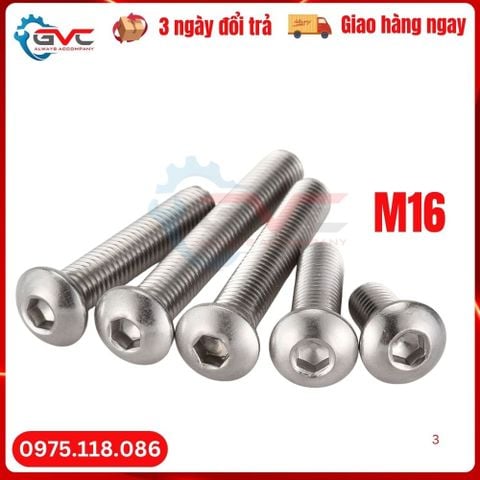 Bu lông lục giác chìm chỏm cầu inox 304 Din 7380 M16