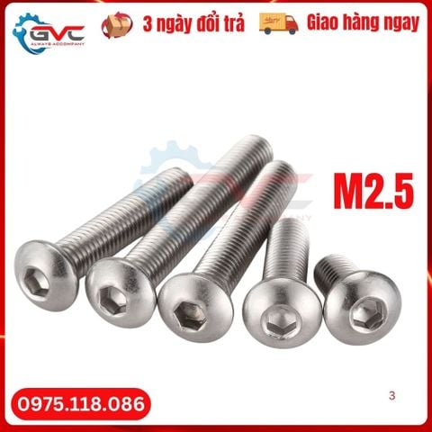 Bu lông lục giác chìm chỏm cầu inox 304 Din 7380 M2.5