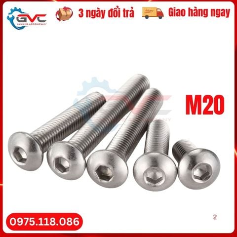 Bu lông lục giác chìm chỏm cầu inox 304 Din 7380 M20