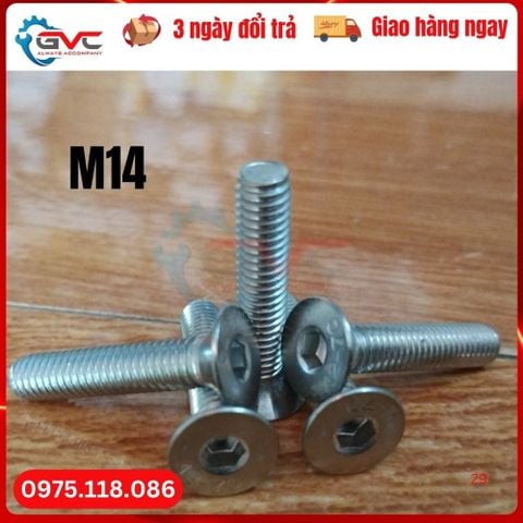 Bu  Lông  Lục  Giác  Chìm  Đầu  bằng (Cổ Vát, Đầu Côn) Inox 304  DIN 7991  M14
