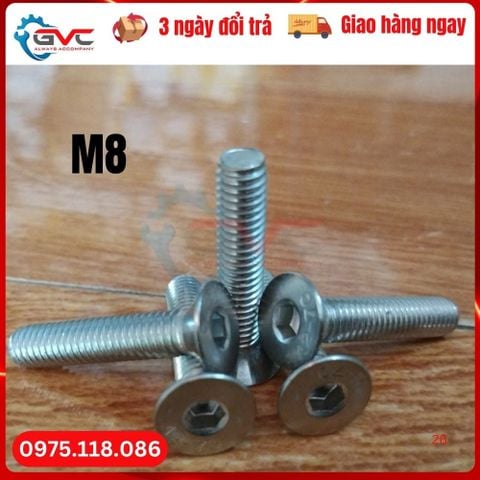 Bu  Lông  Lục  Giác  Chìm  Đầu  bằng (Cổ Vát, Đầu Côn) Inox 304  DIN 7991  M8