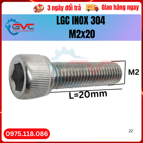 Bu Long Lục Giác Chìm Đầu Trụ DIN 912 Inox 304 M2x20