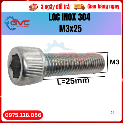 Bu long lục giác chìm đầu trụ DIN 912 inox 304 M3x25 Giá Tốt
