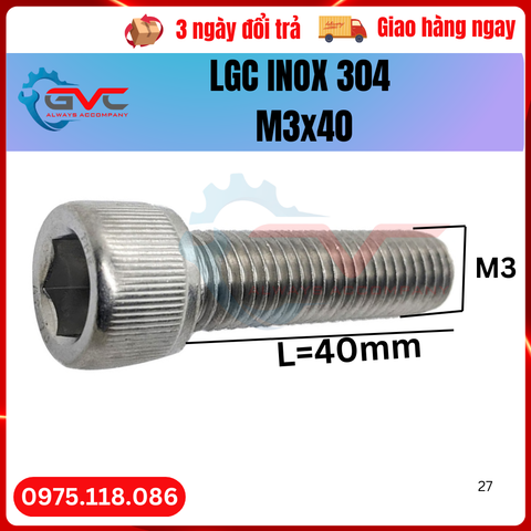 Bu long lục giác chìm inox 304 DIN 912 M3x40 sẵn kho giá tốt