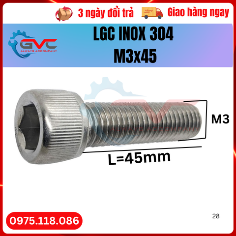 Bu long lục giác chìm đầu trụ DIN 912 inox 304 M3x45 Giá Tốt