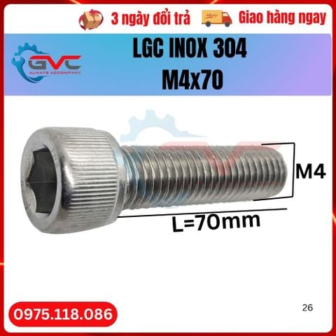 Bu Lông (Ốc) Lục giác chìm DIN912 Inox 304 M4x70