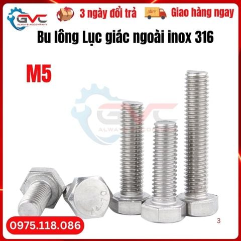 Bu Lông Lục Giác Ngoài DIN 933 Inox 316 M5