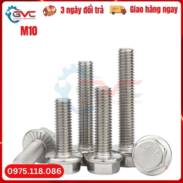Bu Lông Liền Long Đen Inox 304 M10