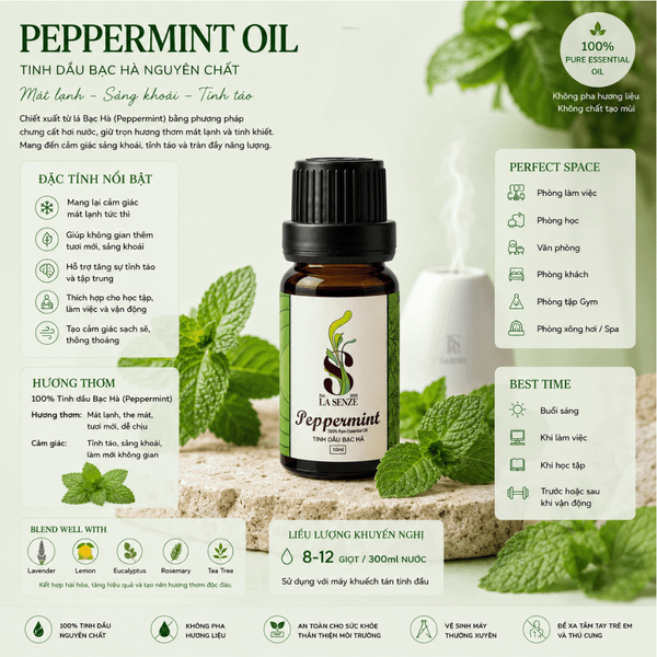  Tinh dầu Bạc Hà Peppermint Thiên Nhiên LA SENZE Khử Mùi Hiệu Quả 