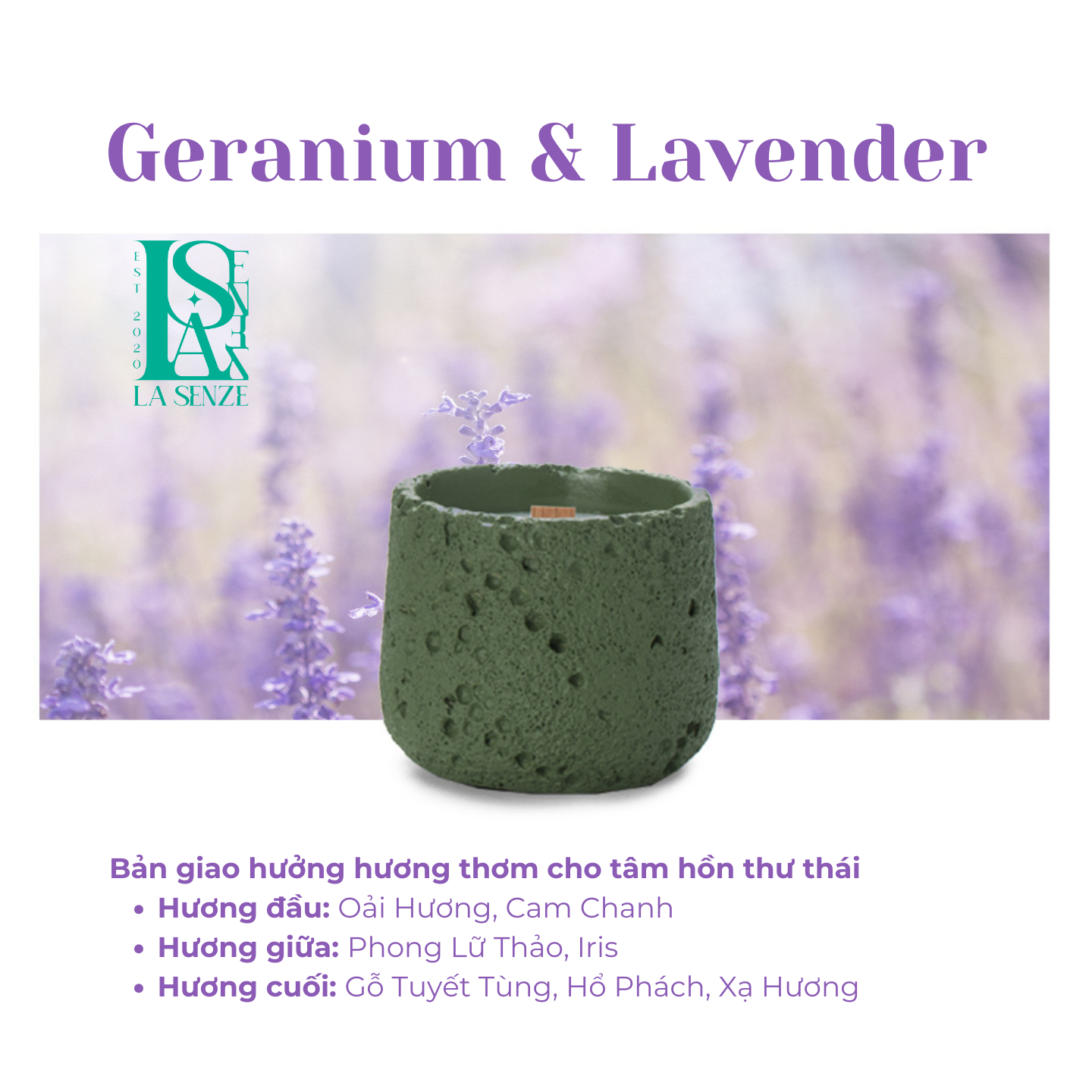  Nến Thơm Nghệ Thuật Moonlit Stone - GERANIUM & LAVENDER 