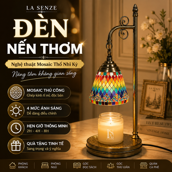  Đèn Đốt Nến Thơm Nghệ Thuật LA SENZE Gemstone Mosaic Thổ Nhĩ Kỳ 