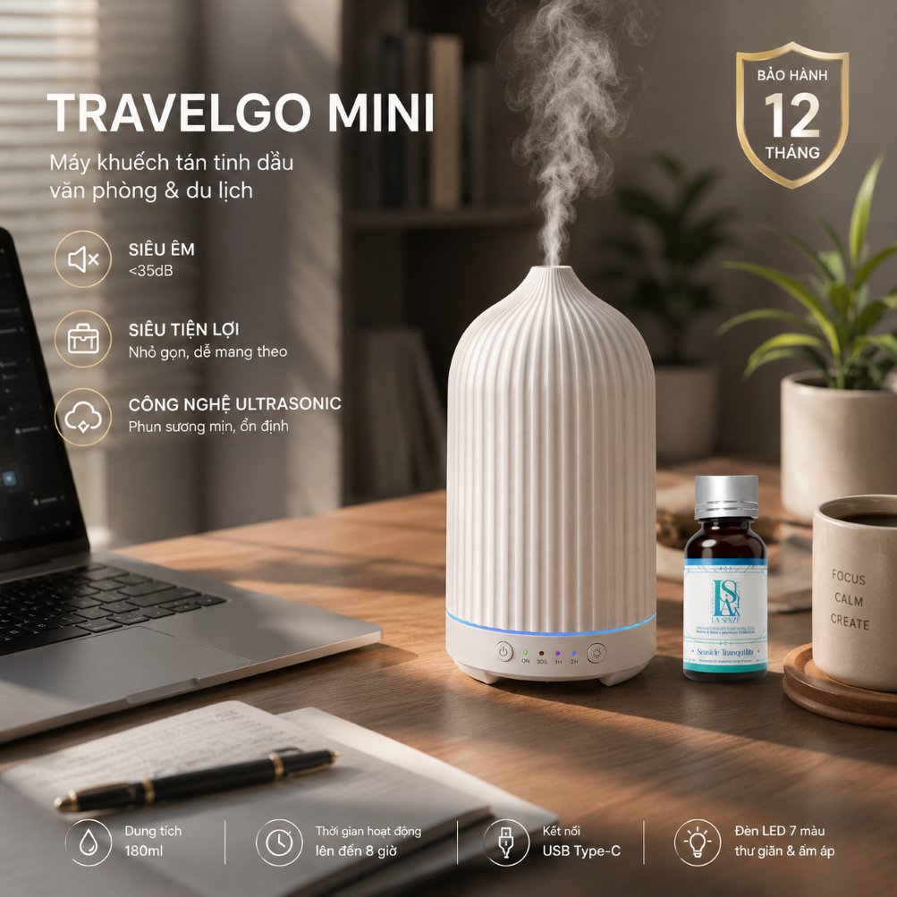  Máy Khuếch Tán Tinh Dầu Du Lịch Văn Phòng TravelGo Mini 180ml LA SENZE 