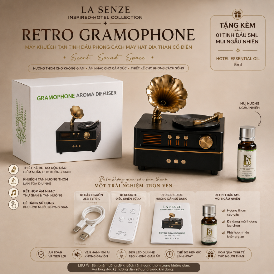  Máy Khuếch Tán Tinh Dầu LA SENZE Retro Gramophone 