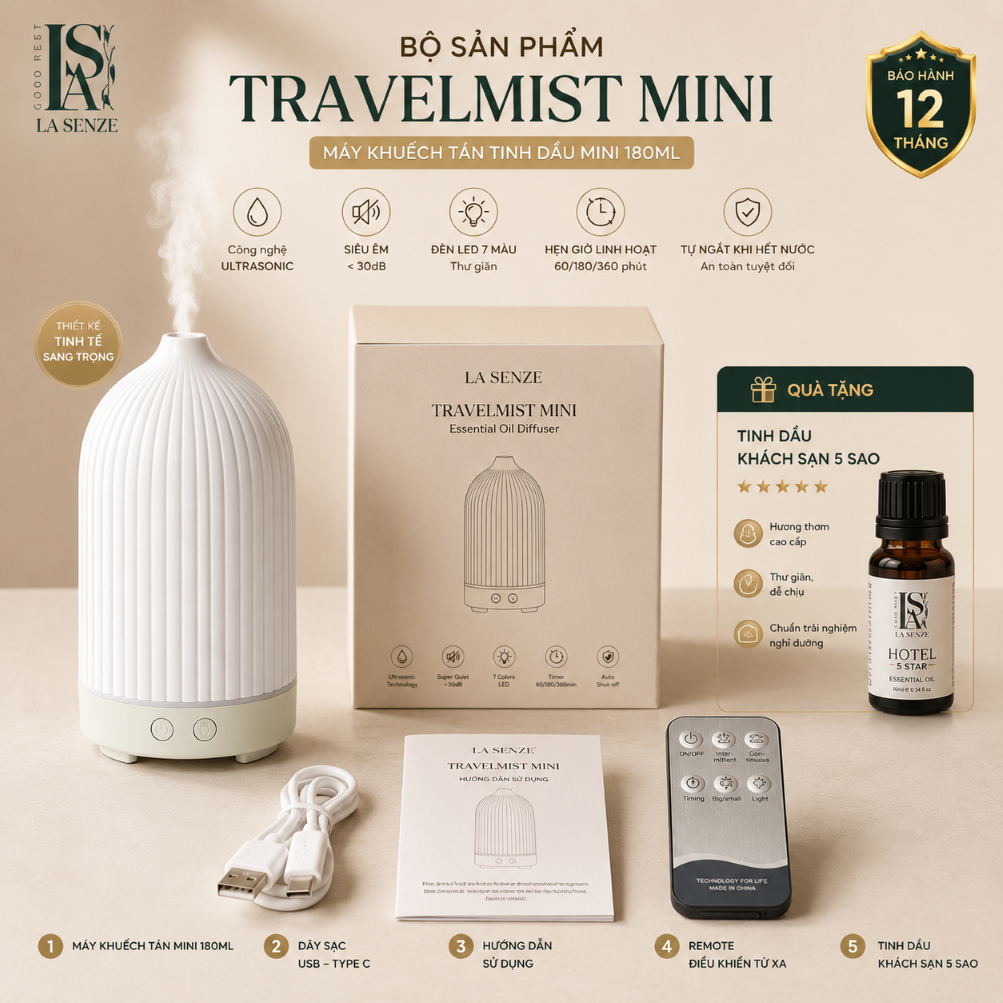  Máy Khuếch Tán Tinh Dầu Du Lịch Văn Phòng TravelGo Mini 180ml LA SENZE 