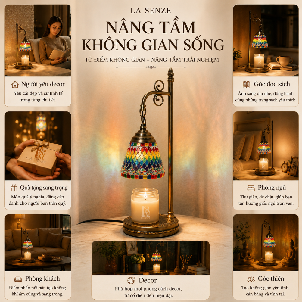  Đèn Đốt Nến Thơm Nghệ Thuật LA SENZE Gemstone Mosaic Thổ Nhĩ Kỳ 