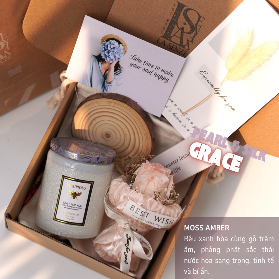  Set Nến Thơm Quà Tặng Phong Cách Furoshiki - LA SENZE Pearl & Silk Grace 