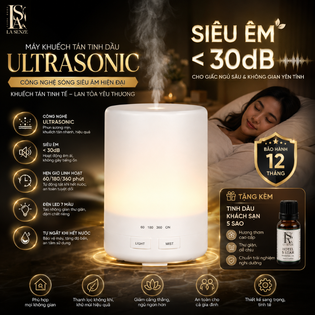  Máy Khuếch Tán Tinh Dầu Tower Diffuser Để Bàn Làm Việc Văn Phòng - 300ml 