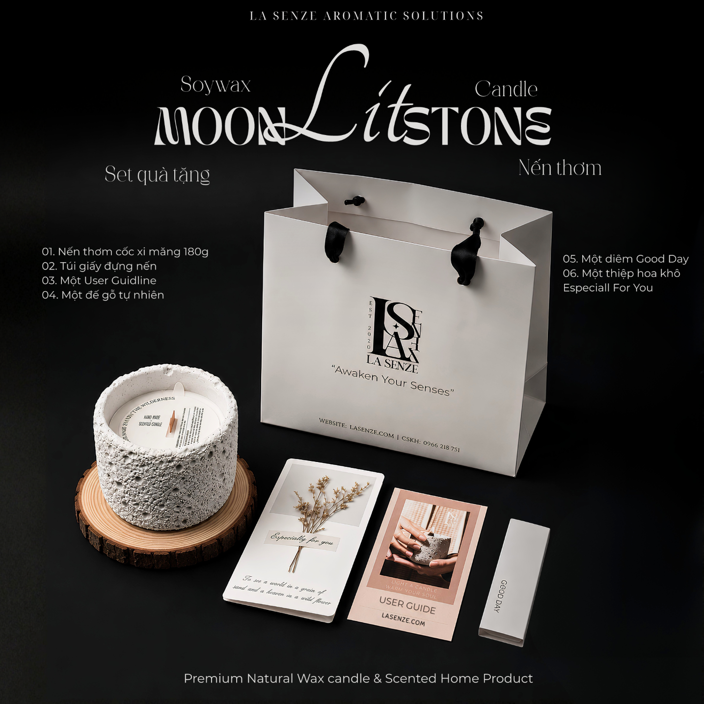  Set Quà Tặng Nến Thơm Nghệ Thuật Moonlit Stone Collection 