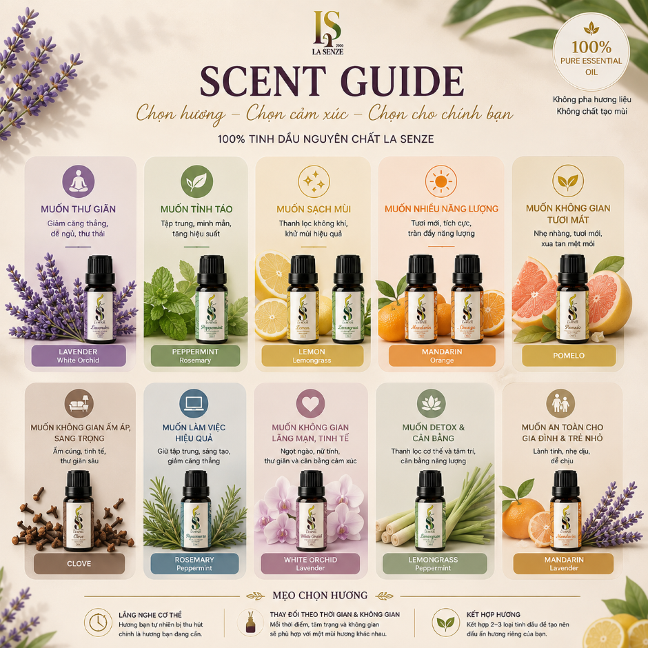  Tinh dầu Hoa Oải Hương Lavender Thiên Nhiên LA SENZE Hỗ Trợ Giấc Ngủ 
