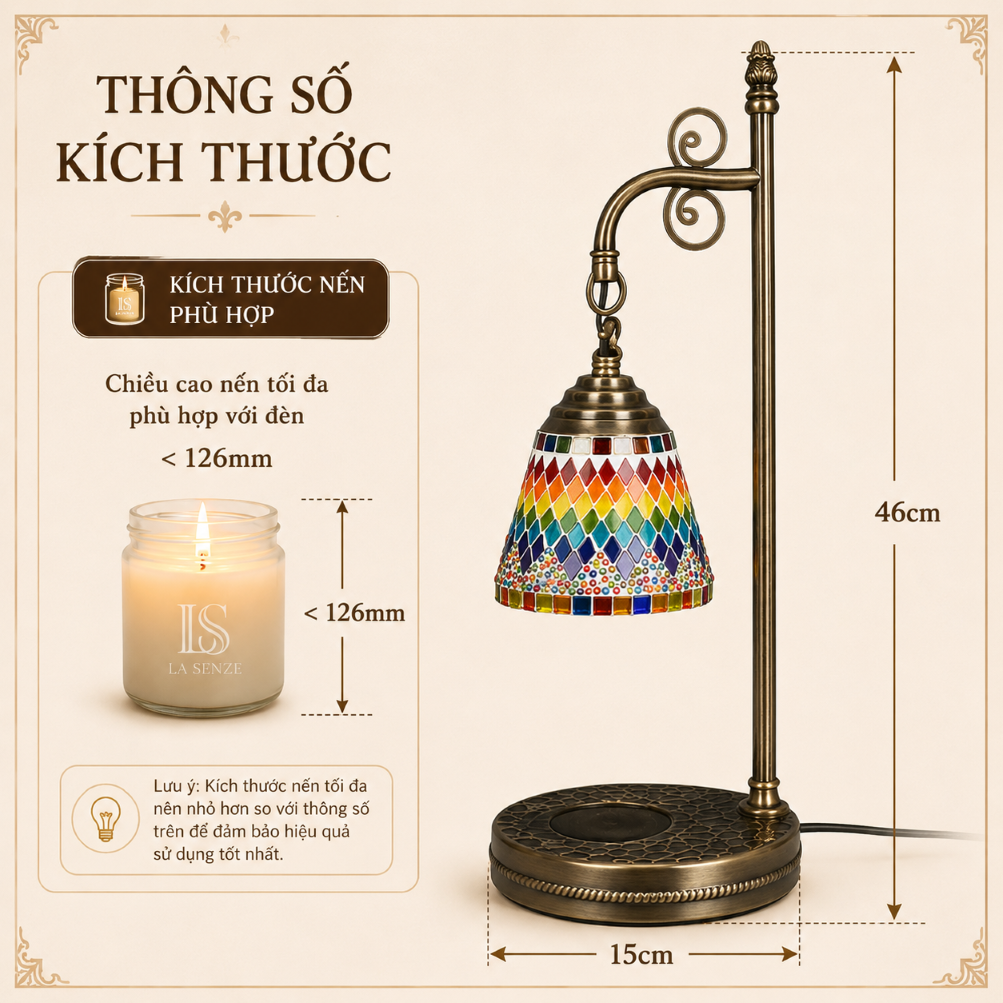  Đèn Đốt Nến Thơm Nghệ Thuật LA SENZE Gemstone Mosaic Thổ Nhĩ Kỳ 