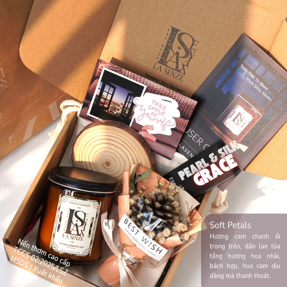  Set Nến Thơm Quà Tặng Phong Cách Furoshiki - LA SENZE Pearl & Silk Grace 