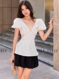  Set áo chấm bi váy xếp ly đen [TÂM x ND] 