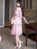  Đầm yếm hồng tay choàng 