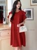 Đầm babydoll đỏ cổ tròn
