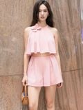  Set áo quần croptop hồng cổ yếm [TÂM x ND] 