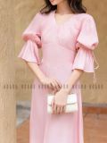  Đầm hồng xếp ly ngực tay bồng [TÂM x ND] 