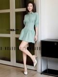  Đầm xanh mint xếp ly ngực 