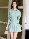  Đầm xanh mint xếp ly ngực 