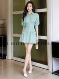  Đầm xanh mint xếp ly ngực 