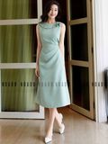  Đầm xanh mint cổ sen 