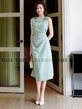  Đầm xanh mint cổ sen 